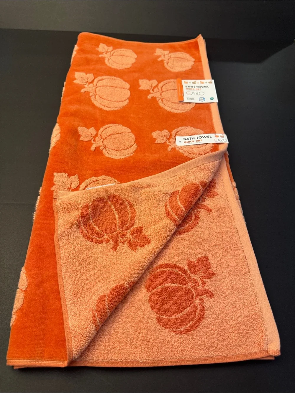 4pc CARO HOME Pumpkin Pattern Orange Bath & Hand Towel Set - Fall - Holiday